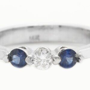 0.40 Carat Natural Blue Sapphire DIAMONDS in 14K Solid White Gold Woman Ring